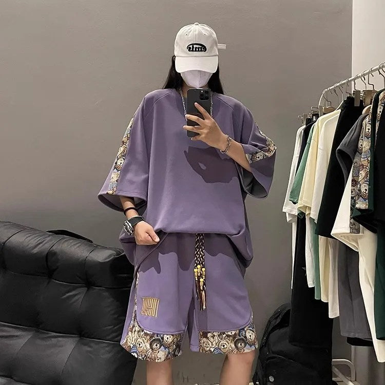 High-End Men's Summer Sportswear Suit: Trendy Brand T-Shirts and Shorts Two-Piece Set - Handsome Men's Clothing