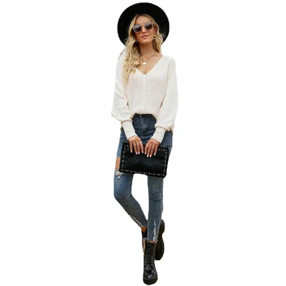 Stay Cozy and Chic with Our Off-the-Shoulder Knitwear: The Must-Have Rope Bat Sleeve Pullover for Trendy Women