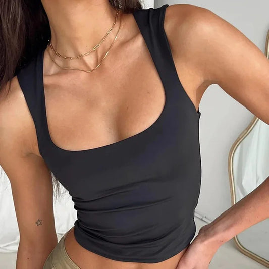 Spring Square Neck Tight Show Chest Women Sleeveless Tank Top | Street Style Fashion Spicy Girl Simple Top Lady Spring Summer Tops