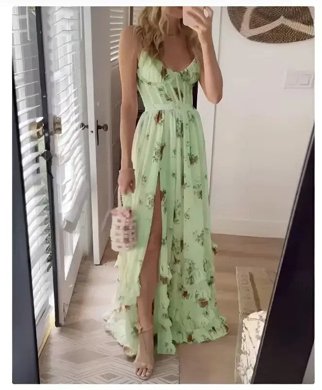 Get Ready for the Beach with Our Stunning Chest Wrapped Printed Long Vacation Dress - Perfect for Seaside Vacations!